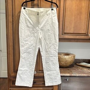 Escada White Embroidered Button-Front Pants w rhinestone details